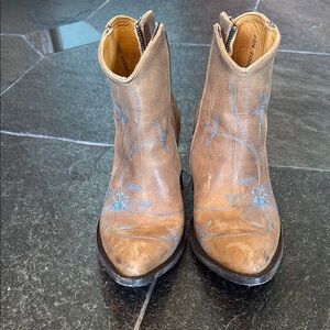 Brown Embroidered Ankle Boots